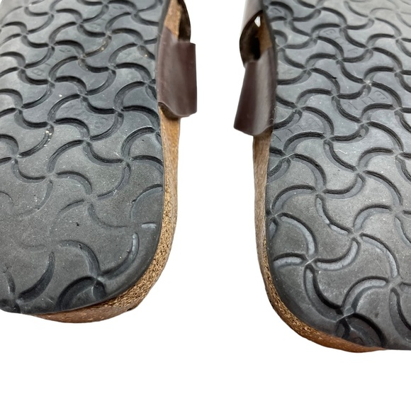 BIRKENSTOCK BIRKI'S Brown Genuine Leather Criss Cross Slides Sandals Shoes sz 6 - Picture 16 of 16